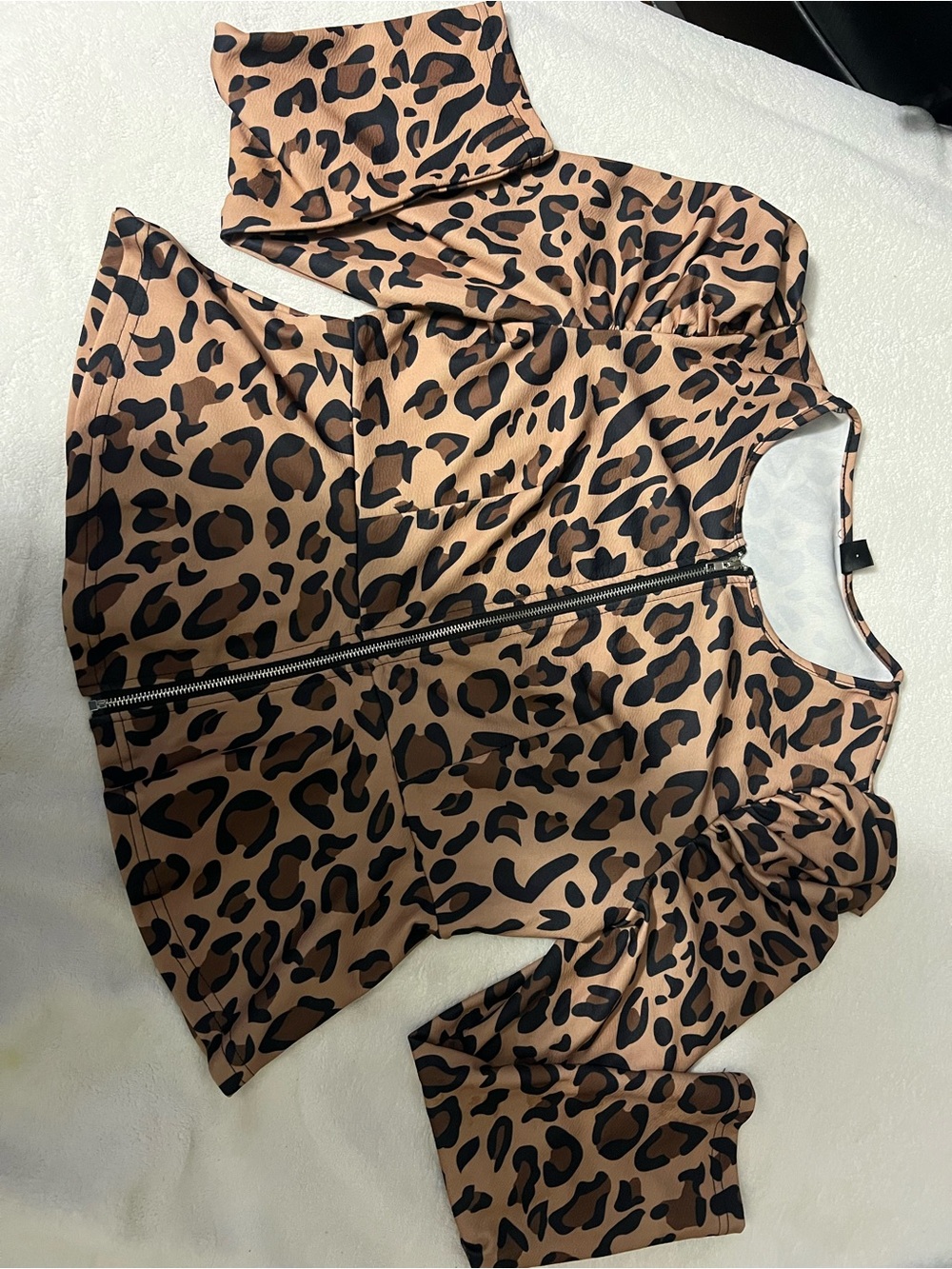 SHEIN Brown and Black Leopard Zip-Front Top